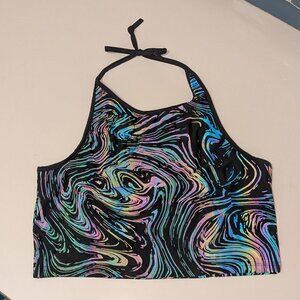JazzyGarms Cosmic Ripple reflective rave crop halter top